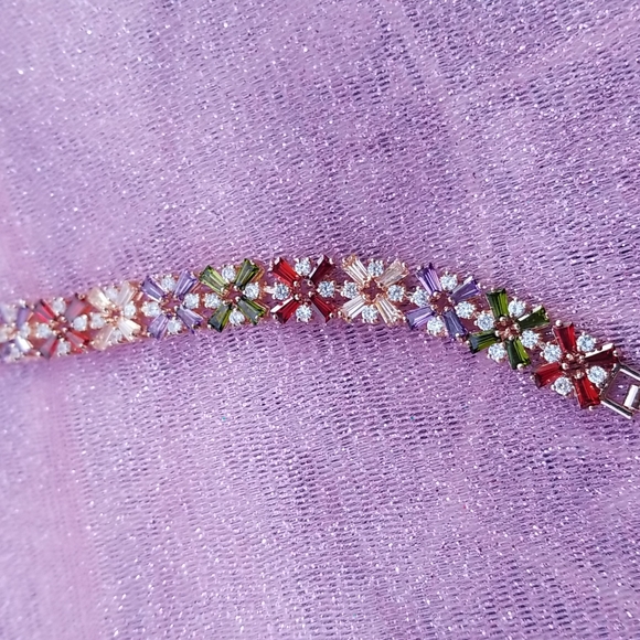 Gold Plated Multicolor Cubic Zirconia Gemstone Bracelet NWOT - Picture 3 of 10